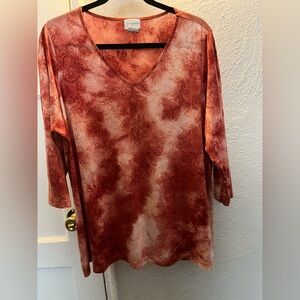 Jaclyn Smith Rust Floral Tie-Dye V-Neck Blouse